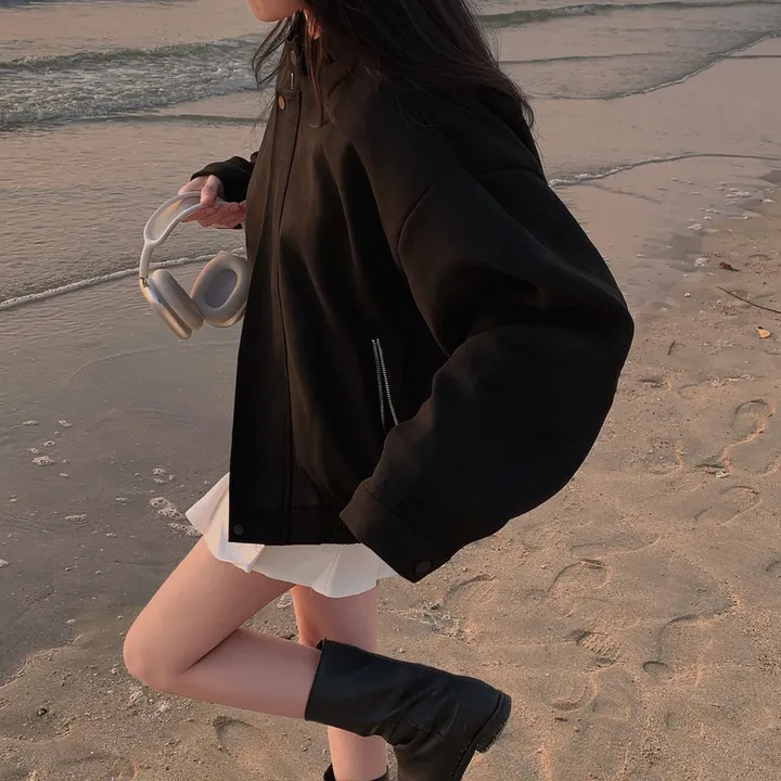 [오버핏!🖤/주문폭주✨]모던 바이커 스웨이드 아방 블루종 오버핏 자켓 상세 이미지 22