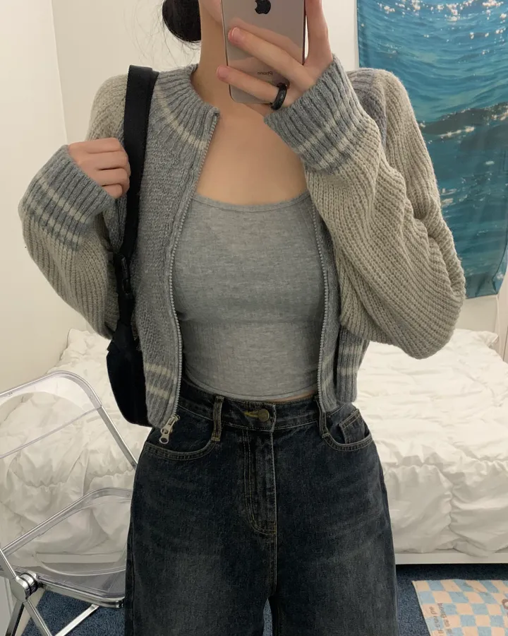 bori two way raglan crop Knit zip-up (3color) 상세 이미지 5