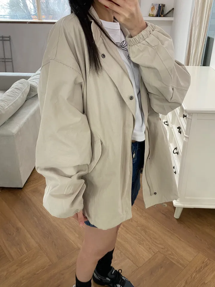 [간절기/오버핏] 피치 야상 집업 (beige) 상세 이미지 6
