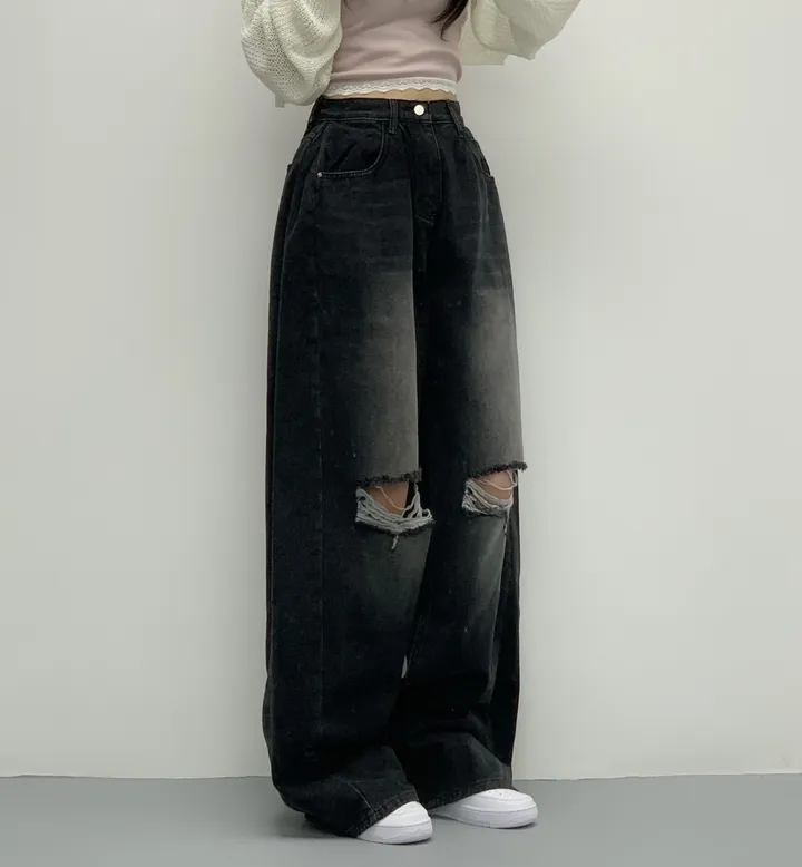 당일🚀[숏,롱/~XL/찐인생바지] 슬릿 찢청 폴딩 빈티지워싱 벌룬핏 옆핀턱 와이드팬츠 무릎트임 데님 청바지 기장선택 빅사이즈까지 오버핏팬츠 여름청바지 상세 이미지 36